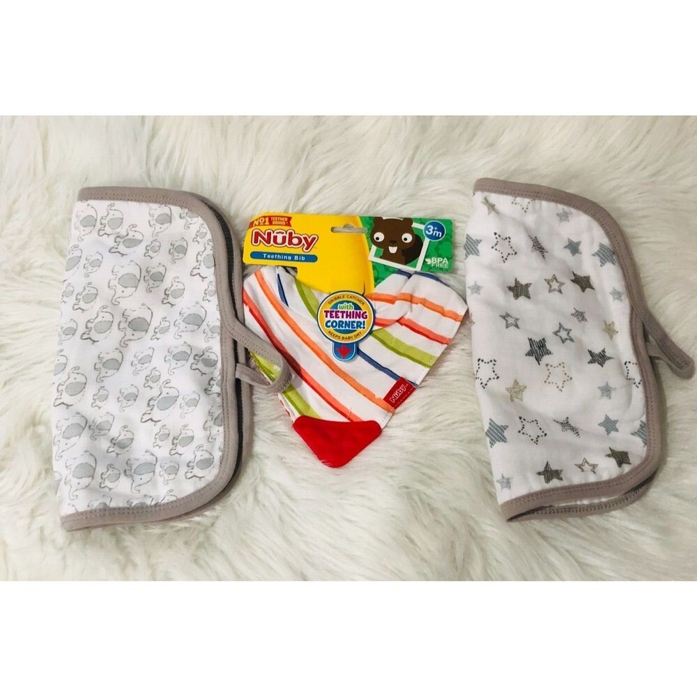 1 Nuby Baby Bandana Bibs with Teethers Infants Saliva‎ Towels 3 Pack NEW